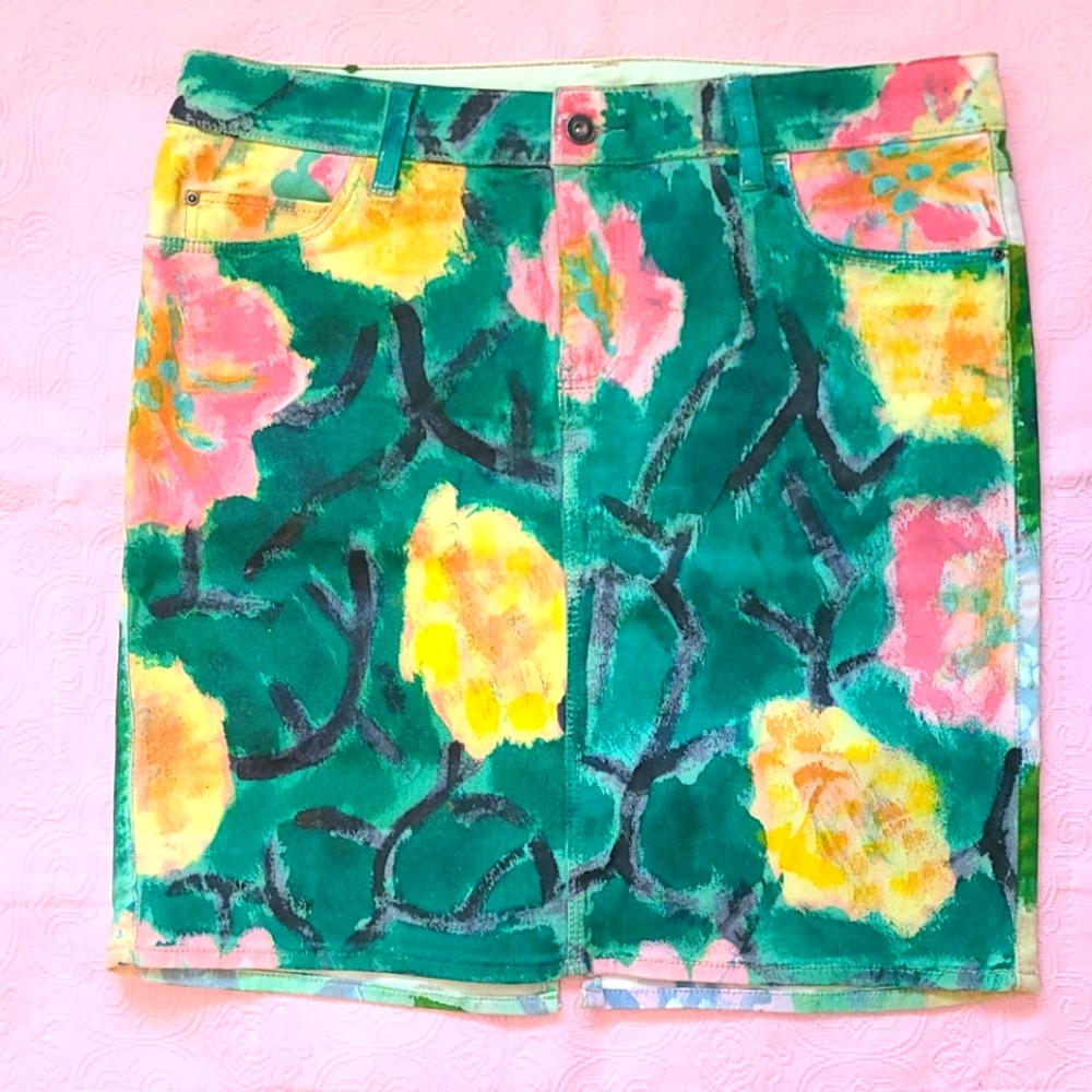 Floral Green and Yellow Women's Skirt